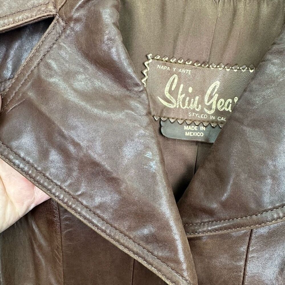 Skin Gear Napa Y Ante Vintage Women’s Supple Butter Soft Cognac Leather Trench C - Picture 3 of 10
